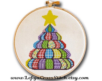 Christmas Tree Cross Stitch Pattern, Stylized Christmas Tree of Motley Ribbons Pattern, Christmas Decoration, Instant PDF Download