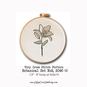 Lily Botanic Minimal Easy Cross Stitch Pattern, One Line Drawing Boho Modern Counted Stitch, Embroidery, Instant PDF Download Wall Art