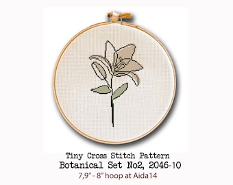 Lily Botanic Minimal Easy Cross Stitch Pattern, One Line Drawing Boho Modern Counted Stitch, Embroidery, Instant PDF Download Wall Art