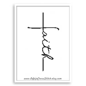 Cross Sign Faith Signature Modern Cross Stitch Pattern by LeFOJA Cross Stitch Patterns Instant PDF Download, Room Wall Decor, religious gift