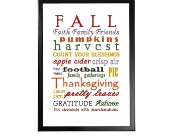 Cross Stitch Pattern Typography Fall Poster, Thanksgiving, Autumn Harvest Time DIY Home Decor, Modern Cross Stitch PDF Downloadable Pattern