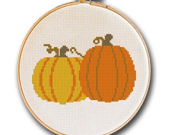 Two Pumpkins Cross Stitch Pattern, Easy Fall Decor (PDF Pattern)