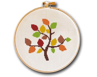 Cross Stitch Pattern Easy Autumn Tree, Trees of Season Series, Modern Counted Cross Stitch Collectible, Easy Small Pattern