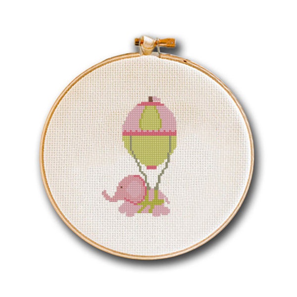 Baby Pink Elephant on a Balloon Cross Stitch Pattern, Small Version, It's a Girl, Baby Shower, Nursery Decor, Personalization, collectible