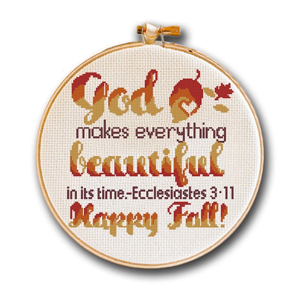 Happy Fall Modern Cross Stitch Pattern Bible Quote Typography Poster, Decor Pillow Case Pattern, Autumn Celebrations, PDF Downloadable