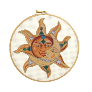 Sun and Moon Cross Stitch Pattern,  Embroidery Needlepoint Sampler, Home Decor, PDF Instant Download, Modern Cross Stitch, pagan celestial
