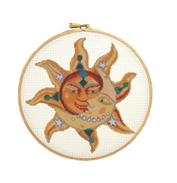 Sun And Moon Cross Stitch Pattern Embroidery Needlepoint Etsy