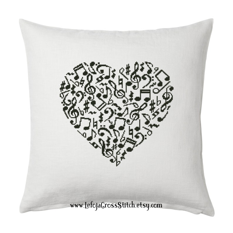 Heart of Musical Notes Cross Stitch Pattern, Music Cross Stitch, musician gift, music room decor, counted stitch, instant pdf download file image 2