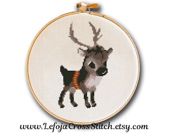 Little Christmas Reindeer Cross Stitch Pattern, Animals LEFOJA Cross Stitch, Christmas Nursery Decoration, Instant pdf download, needlecraft