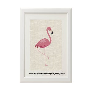 Flamingo Cross Stitch Pattern, Easy Modern Pattern by LeFOJA Cross Stitch Patterns, Instant PDF Download. Pillow pattern, tote bag pattern