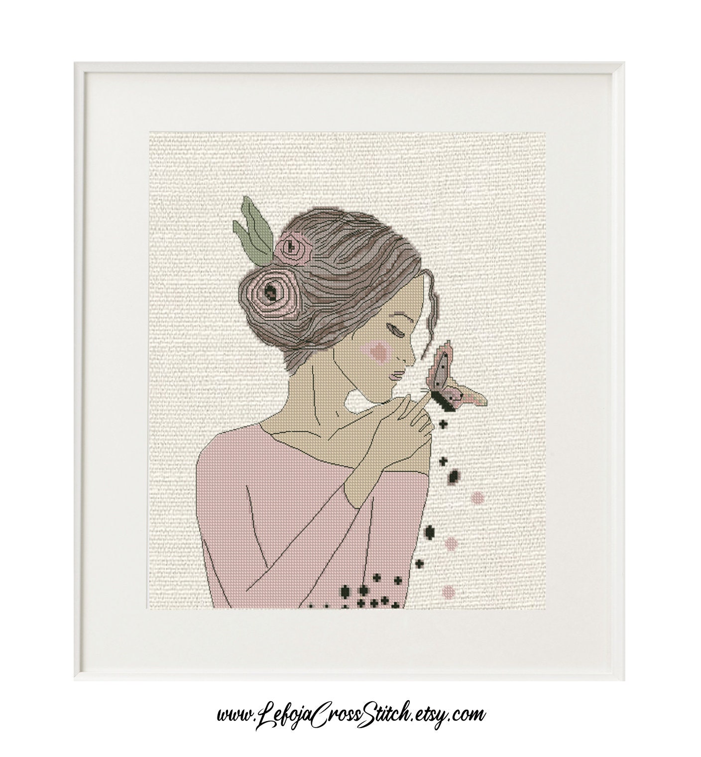 Young Lady with a Butterfly Cross Stitch Pattern, Modern Counted Stitch, Modern Girl Room Home Decor, Instant PDF Download, .xsd by demand