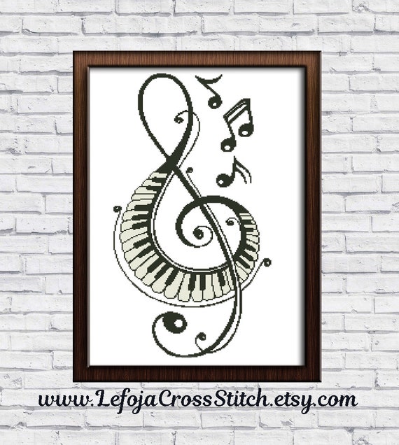 Treble Clef With Piano Keyboard Cross Stitch Pattern Modern Etsy