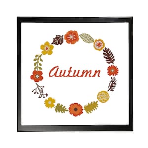 Autumn Wreath Fall Flowers Cross Stitch Pattern, Wall Art, Seasonal Home Decor, Craft floral idea pattern, collectible