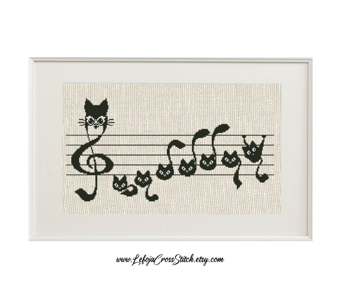 Cat Notes Cross Stitch Pattern Treble Clef Music Cross Stitch Etsy