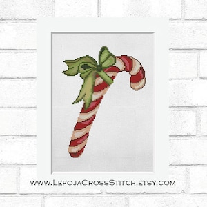 Candy Cane Cross Stitch Pattern Christmas Decor, Printable Download PDF Counted Crossstitch Pattern