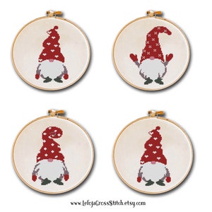 Four Christmas Gnomes Modern Cross Stitch Pattern Set, Winter Home Decor Instant PDF Download, handmade Christmas gift, gnomes collection