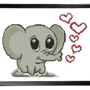 Alabreve With Hearts The Cute Little Elephant in Love Cross Stitch Pattern, Nursery Decor, Romantic, Valentines Day Gift, Girl Birthday