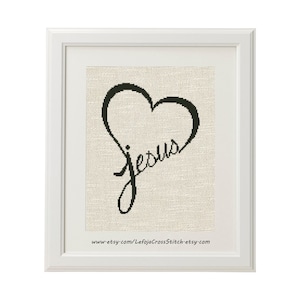 Jesus Sign Cross Stitch Pattern, Modern Cross Stitch Pattern by LEFOJA, Instant PDF Download, Faith Religious Wall Art, I love Jesus Pattern