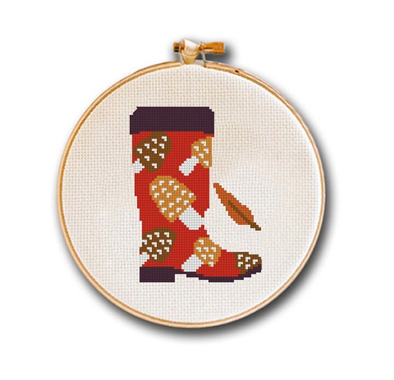 Cross Stitch Pattern Red Boot Fall Fashion Collection Small Etsy