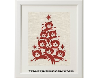 Cat Silhouettes Christmas Tree Cross Stitch Pattern, Modern Cross Stitch Pattern by LEFOJA, Instant PDF Download, Christmas Home Decoration
