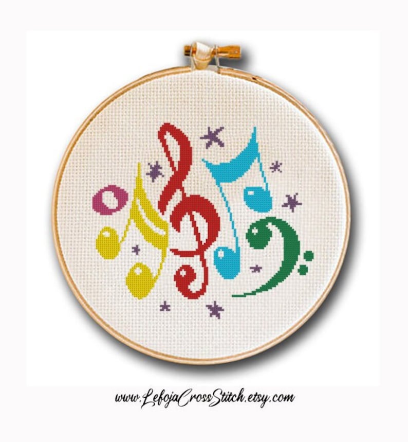 Musical Notes and a Treble Clef Cross Stitch Pattern Music Etsy