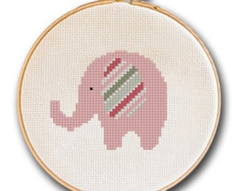 Pink Elephant (Small) Cross Stitch Pattern, Two Patterns included, Nursery Decor Baby Shower Craft Element Collectible