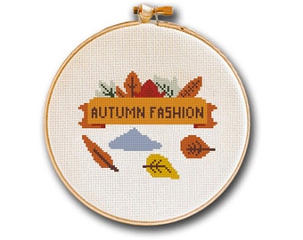 Cross Stitch Pattern Autumn Fashion Collection Logo, Small Pattern Collectible, Autumn Home Decor Diy, Downloadable pdf counted stitch