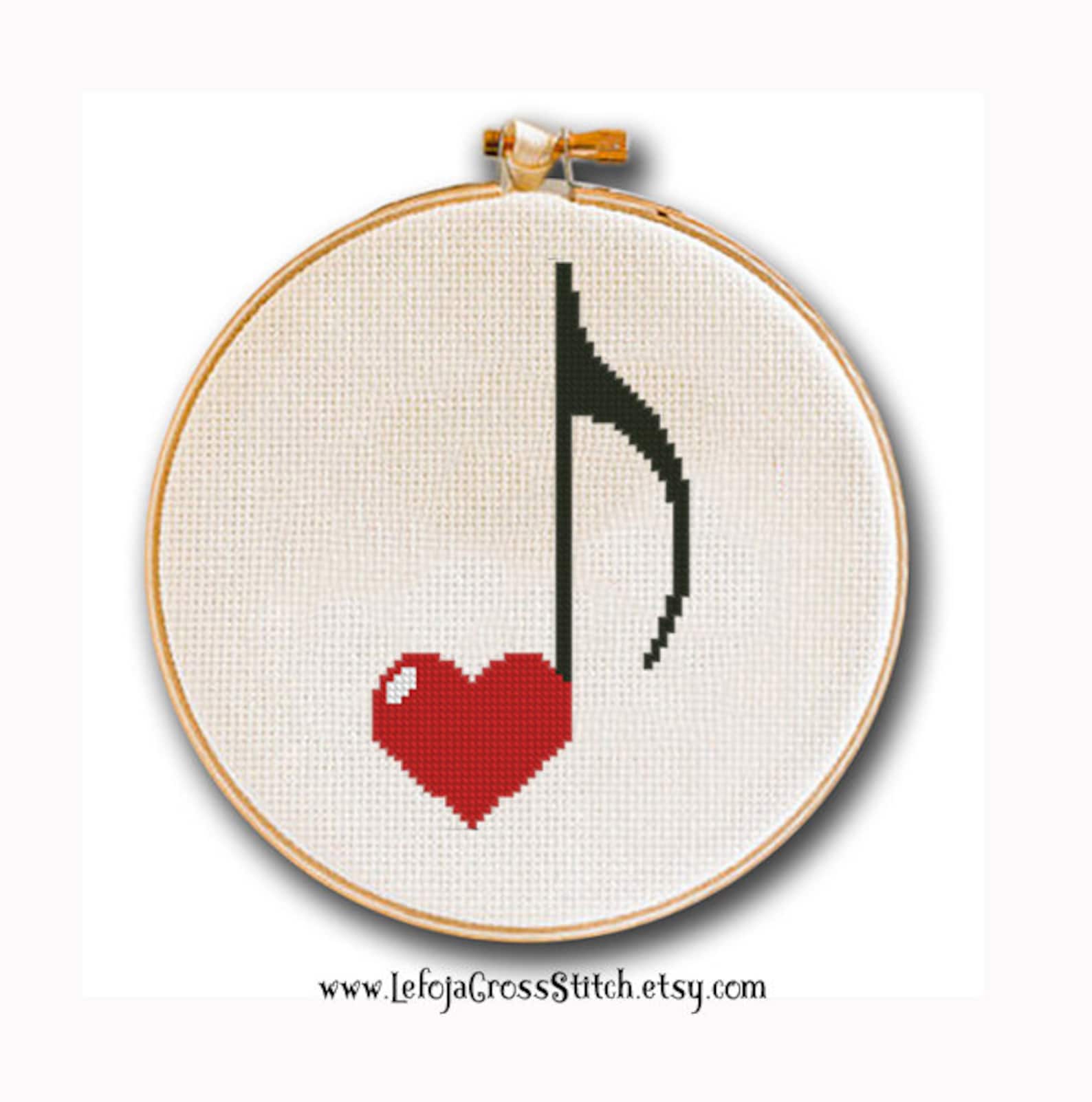 Heart Musical Note Cross Stitch Pattern Small Version Music - Etsy