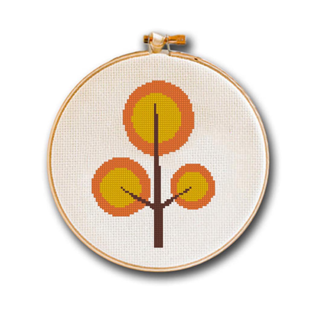 Cross Stitch Pattern Trees of Seasons Orange Stylish Tree Modern ...