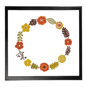 Fall Flowers Autumn Wreath Cross Stitch Pattern, Fall Leaves Garland, Home Decor, Craft Idea Element, DIY, Floral Wall Art, Collectible