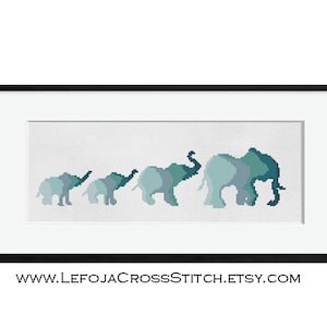 Elephant Cross Stitch Pattern| Herd of Elephants Teal| Ephemera| Canvas Wall Decor Pillow Case Animal Pattern| Instant Download PDF| Nature