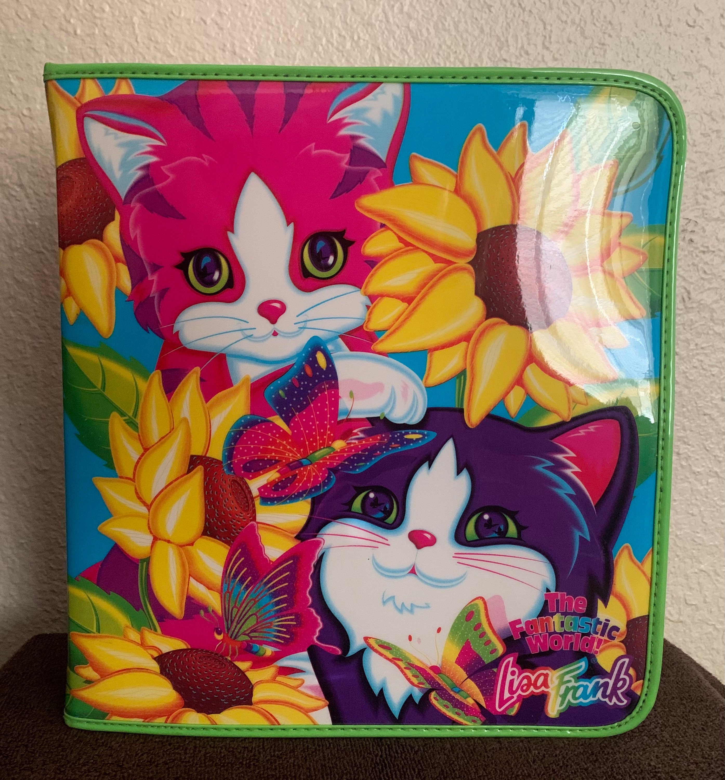 Vintage Lisa Frank Sunflower Kittens Full Size Zipper Binder