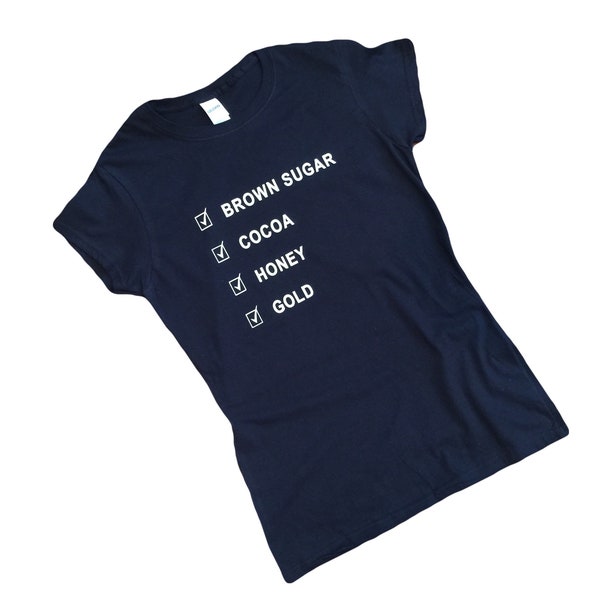 Las mujeres negras están hechas de camisa - camisa de azúcar moreno - camisa de cacao - camisa de lista de verificación - camisa de miel - camisa dorada