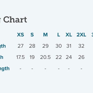 May include: Sizing chart with measurements for XS to 4XL. Body length ranges from 27 to 34 inches, and body width from 17.5 to 30 inches. Sleeve length measurements are not provided.