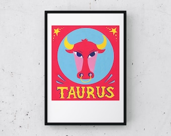 PRINT TAURUS BULL horoscope zodiac signs zodiac