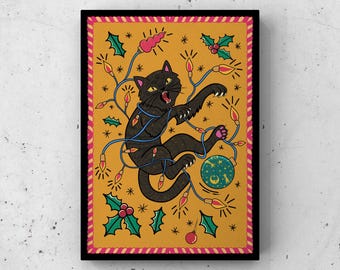 PRINT CHRISTMAS CAT illustration digital print