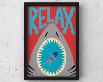 SHARK RELAX ILLUSTRATION, illustration print, relaxation, shark, home decor, for kitchen, bathroom, living, friendship, birthday gift, colorful