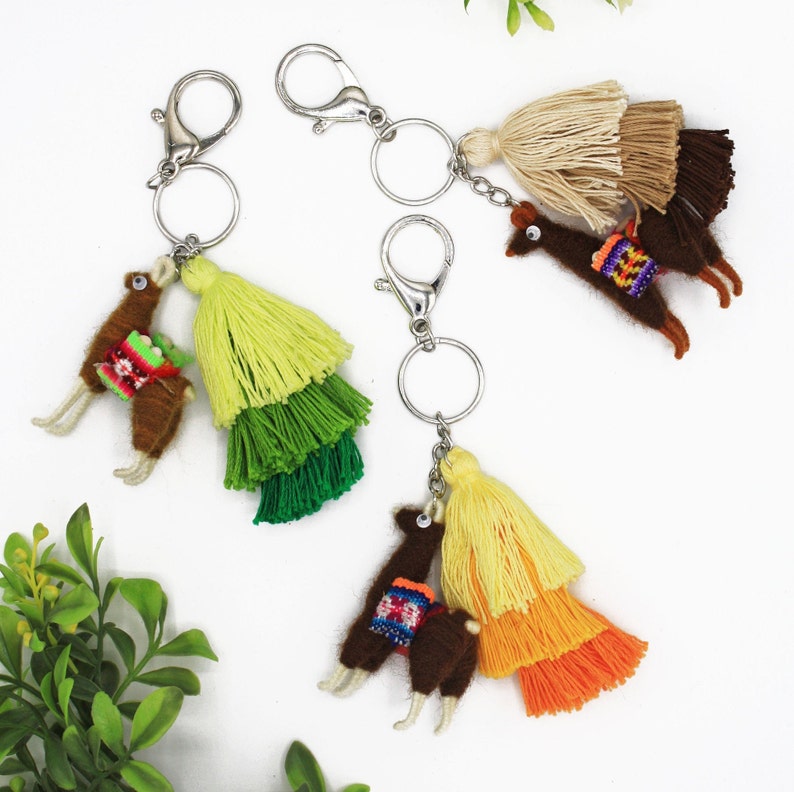 Pom pom llama keychain Pom pom llama charm backpack Tassel Etsy