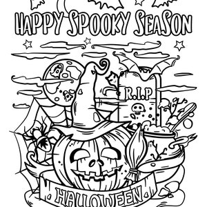Halloween Coloring Pages For Adults. Witch, Spooky Pumpkin, Ghost Coloring 5 Page Bundle. Downloadable Printable Coloring Sheets For Adults image 4