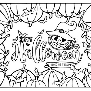 Halloween Coloring Pages For Adults. Witch, Spooky Pumpkin, Ghost Coloring 5 Page Bundle. Downloadable Printable Coloring Sheets For Adults image 5