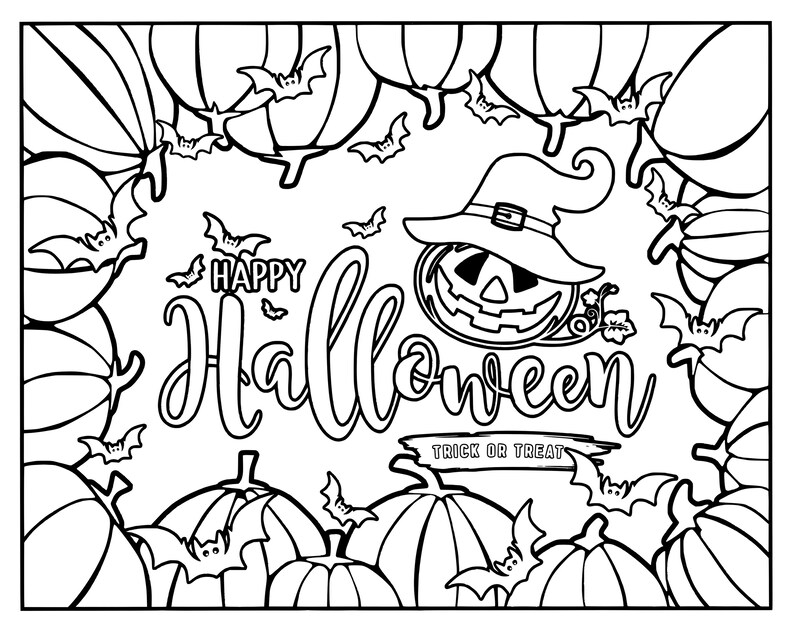 Halloween Coloring Pages For Adults. Witch, Spooky Pumpkin, Ghost Coloring 5 Page Bundle. Downloadable Printable Coloring Sheets For Adults image 5