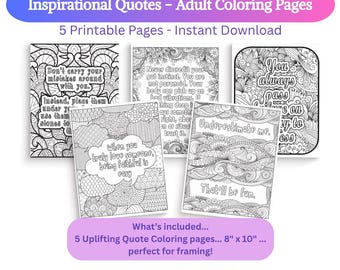 Inspirational Adult Coloring Pages, Self Love Relaxing Quote Coloring Sheets, Bundle of 5 Instant Digital Downloads PDF