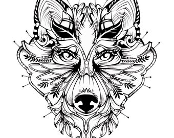 Zentangle Adult Coloring Pages. Printable Digital Downloadable Coloring Sheets. Wolf, Flowers, Bear. 5 Coloring Pages Bundle For Adults