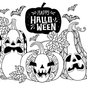 Halloween Coloring Pages For Adults. Witch, Spooky Pumpkin, Ghost Coloring 5 Page Bundle. Downloadable Printable Coloring Sheets For Adults image 1