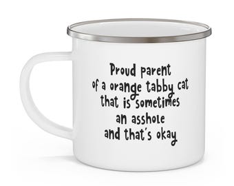 Funny Orange Tabby Cat 12oz Enamel Mug - Funny Cat Lover Gift - Humor Coffee Cup For Pet Owners Novelty Cat Mom Dad Gift  - Ginger Cat Lover