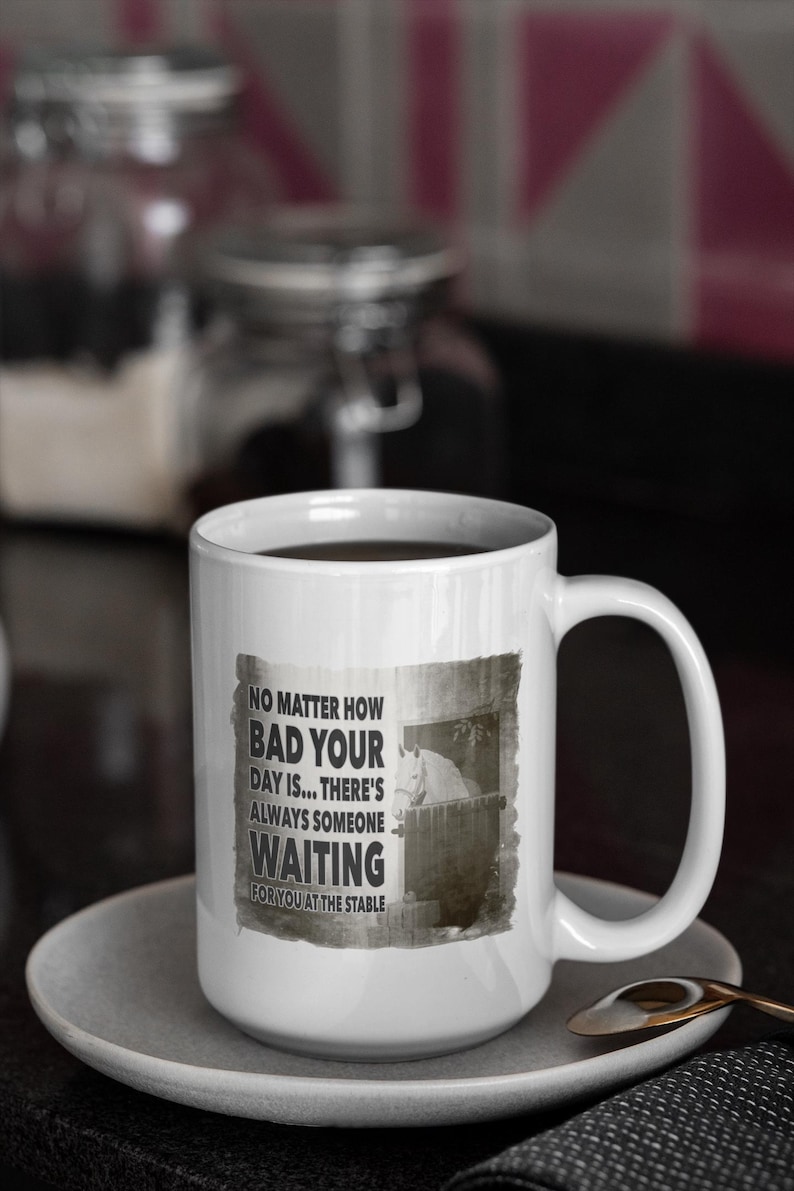 Horse Lover Mug – “Always Someone Waiting at the Stable” Quote Coffee Cup Gift for Equestrians, Riders, Horse Owners & Barn Friends image 3