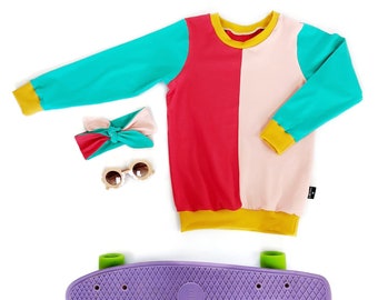 Childrens Retro Colour block Jumper/ 90’s Sweater/ Baby Girl/ Baby Boy/ Childrens Jumper/ Baby Unisex Clothing