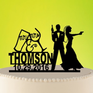 Décoration pour gâteau de mariage James Bond : Silhouette Mr & Mrs