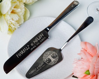 Personalized Viking gift Wedding Gift Cake Cutting Set Knife Server Engraved Cake Cutter Serving Set Bridal Shower Gift engraved gifts