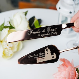 Personalized Wedding Cake Cutting Set: Engraved Stainless Steel Knife & Server
